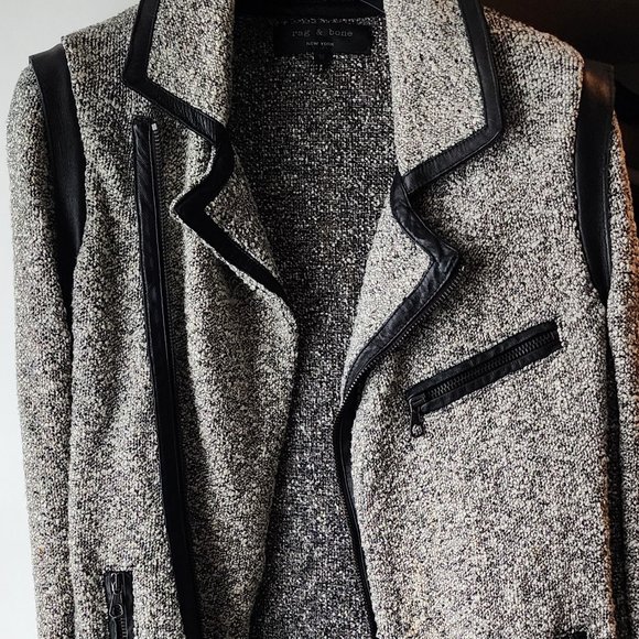 Rag & Bone tweed boucle leather trim moto jacket size M - Picture 8 of 13